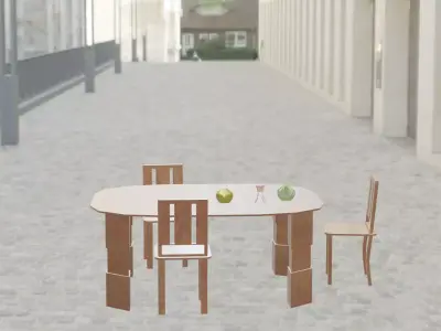 Outdoor scene in a street in Europe Low-poly 3D model