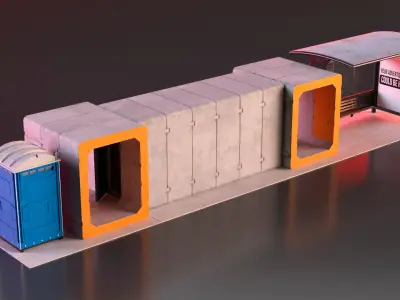 Modular Bomb Shelter with Bus Stop and Bio Toilet 3D model