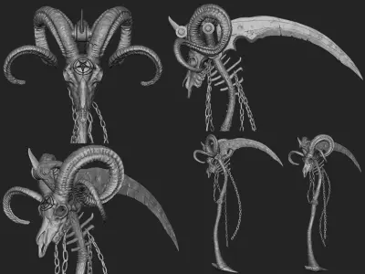 MORTUARY SCYTHE - PRINTING3D - VIDEOGAMES Low-poly 3D model