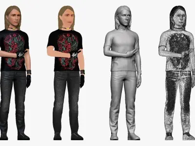 001253 guy with long hairs in rock t-shirt 3D model