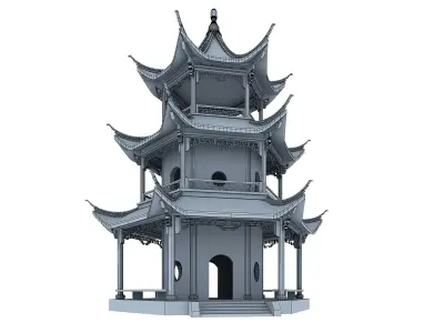 Chinese tower Low-poly 3D model