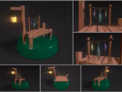 Simplistic low-poly stylized hand-painted pier Low-poly 3D model
