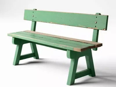 Worn Wooden Bench 3D Model 3D model