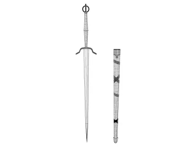 Medieval Long Hilt Sword With Scabbard Low-poly 3D model