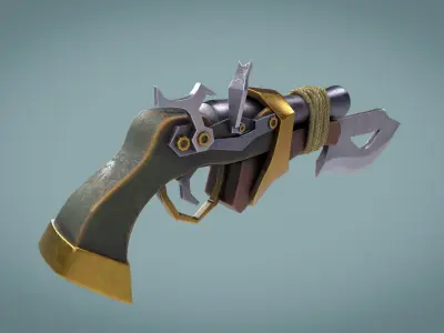 Pistol With Blade Low-poly 3D model