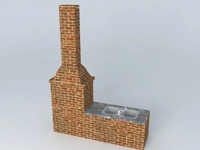 churrasqueiraedson outdoor kitchen with brick fireplace Free 3D model