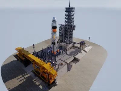 Russian Rocket Launch  Modular Environment Low-poly 3D model