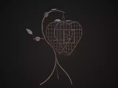Vintage Wire Metal Heart Shaped Bird Cage Low-poly 3D model