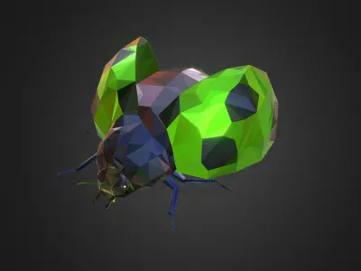 Green Bug Ladybug Low Polygon Art Insect Low-poly 3D model