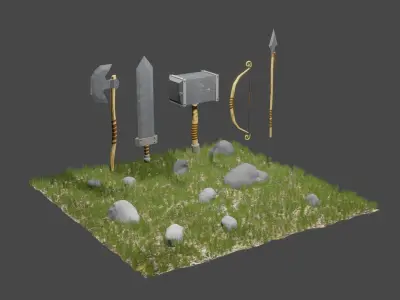 3D Collection Primitive Weapons Lowpoly Low-poly 3D model