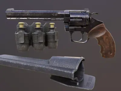 Rook Classic Revolver Rust with Bandolier and Speedloader Low-poly 3D model