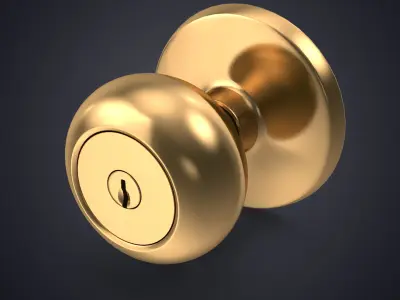 Door Knob Golden With Keyhole V02 3D model