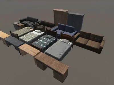 Simple bedroom furniture  Free low-poly 3D model
