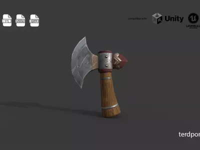 Stylized Fantasy Battle Axe - Low Poly Game Ready Low-poly 3D model