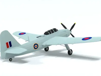 Low Poly Cartoon Fairey Spearfish WWII Airplane Low-poly 3D model