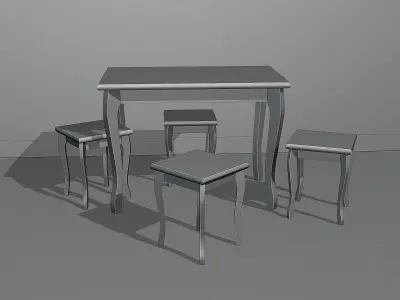Simple set of kitchen furniture Low-poly 3D model