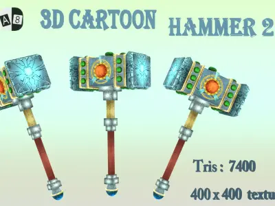 3D cartoon hammer 2 Low-poly 3D model