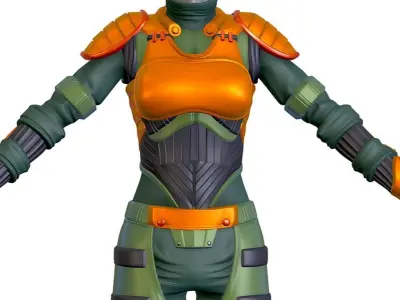Subdivision 3D Woman Military Costume Armor Low-poly 3D model