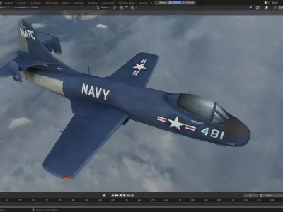 Vought F6U Pirate jet fighter Hand painted game model Low-poly 3D model