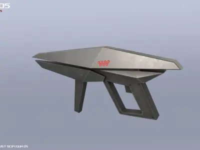 Minimalist scifi gun Low-poly 3D model