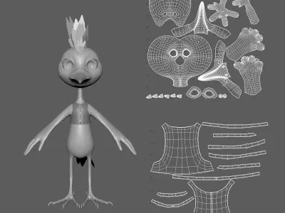  Cartoon Hoopoe - base mesh Low-poly 3D model