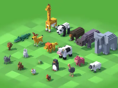 Voxel Animals Low-poly 3D model
