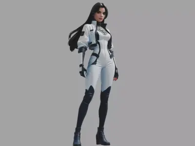 White Navy Futuristic Female Pilot 3D model