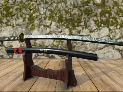 Damascus Steel Katana Low-poly 3D model