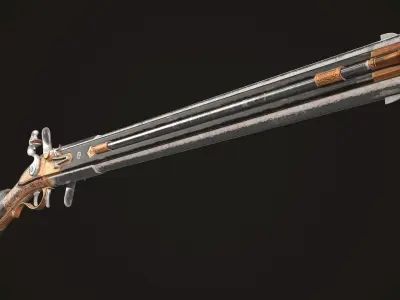 Double-barreled Flintlock Rifle Dark Low-poly 3D model