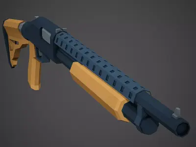 Stylized Mossberg 500 Shotgun Low Poly Mobile Ready Low-poly 3D model