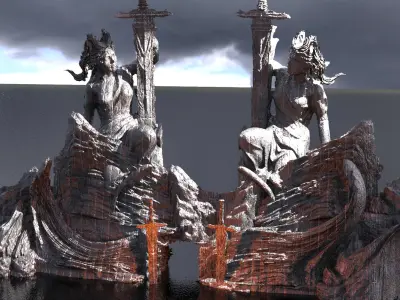 King Arthur Sword tree cliff 3D model