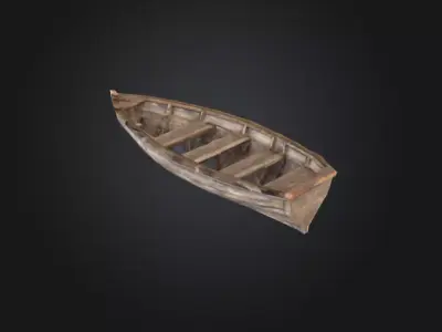 Wooden Boat Low-poly 3D model 8