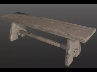 Old wooden bench Low-poly 3D model buy