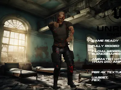Zombie  full rigged - game ready - animated Low-poly 3D model