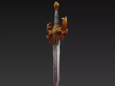 Golden Winged Fantasy Sword - Low Poly Stylized 3D Weapon Low-poly 3D model