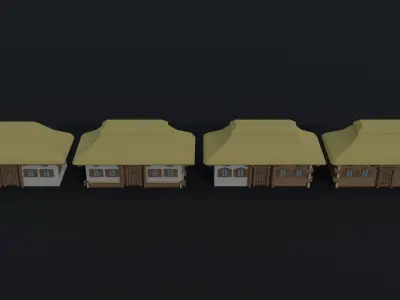Cartoon medieval Ukraine village Polygonal Style Low-poly 3D model