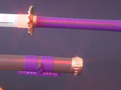 Low-poly Katana sword with sheath and display stand Low-poly 3D model