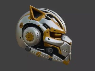 Futuristic Robotic Helmet Game-Ready 3D Model with PBR Textures Low-poly 3D model