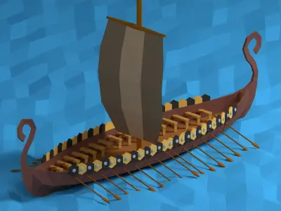 Low poly Viking Ship Low-poly 3D model