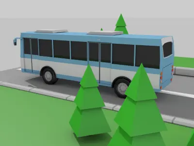 low poly car bus road Free 3D model