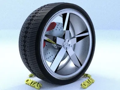 ORTAS CAR RIM 19 GAME READY RIM TIRE AND DISC 3D model