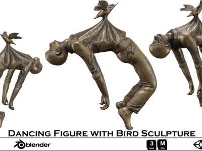 Dynamic Dancing Figure with Bird Sculpture 3D model