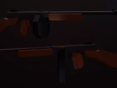 Stylized Thompson M1 Tommy Gun SMG With Attachments Low-poly 3D model