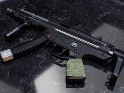 Heckler and Koch MP5 smg weapon with attachments Low-poly 3D model