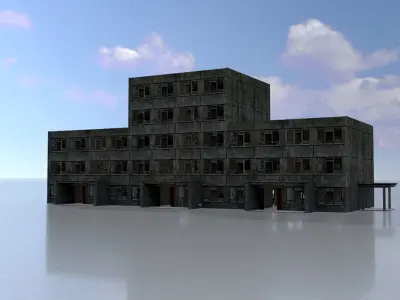 Old military barrack version 1 ruin 10 Low-poly 3D model