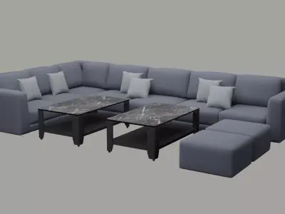 Pale Blue Sectional Sofa Set 3D model