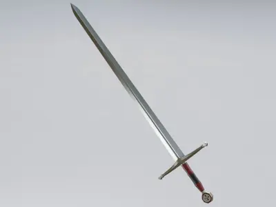 Single-hand knight sword Low-poly 3D model