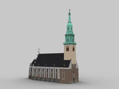 Church lowpoly with spire Low-poly 3D model
