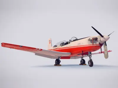 Pilatus PC-7 Mk-I FactoryRedWhite livery Low-poly 3D model