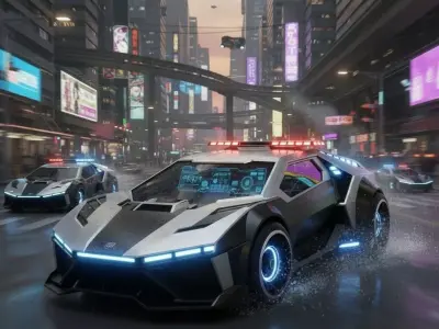 Police Pursuit in a Neon-Drenched City Low-poly 3D model